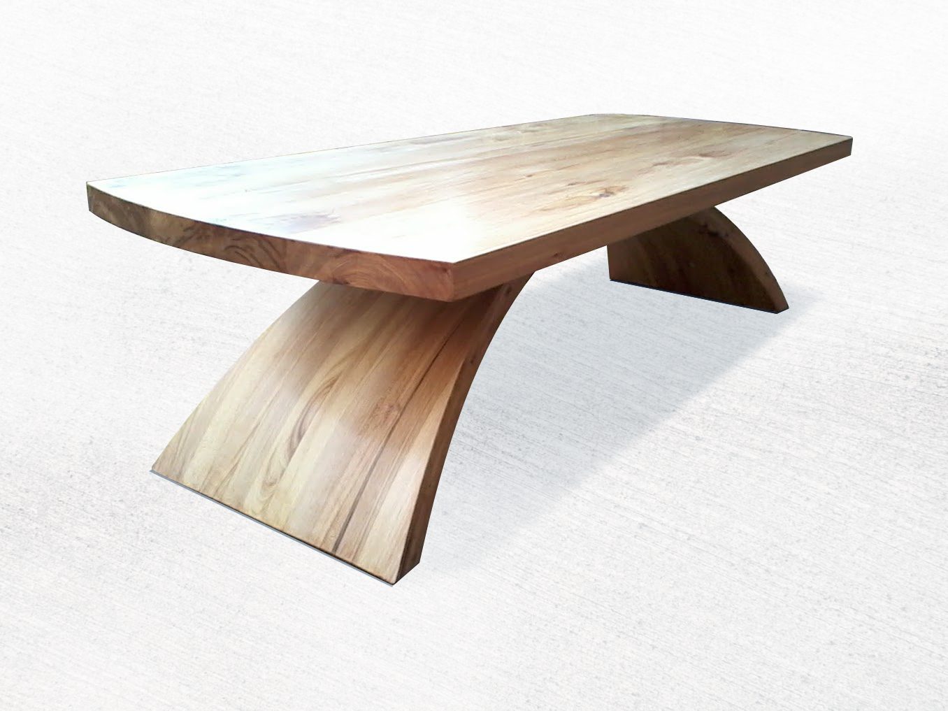 Ceeder wooden coffee table with curved base and top with ends curved