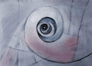 Abstract artwork showing a spiral out of pencil and digital color