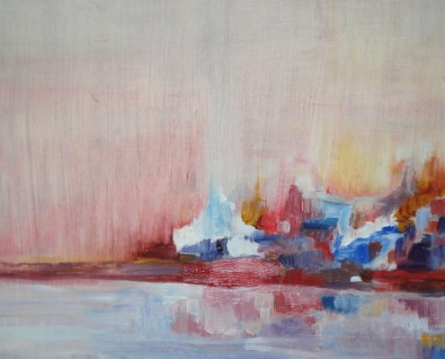 Semi Abstract Painting of a Coastal Village