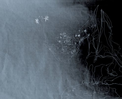 Sketch of a dragon puffing out stars