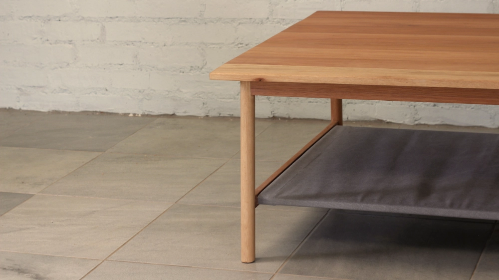 Coffee table detail fabric shelf