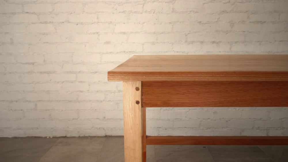 Eucalyptus grandis desk detail show legs and rail doweled joint
