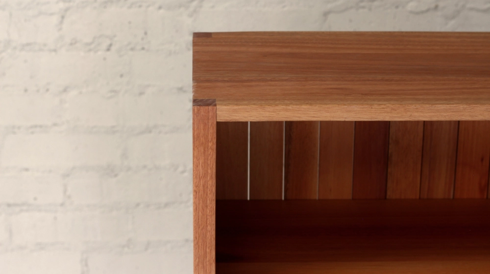 Shelf Detail Eucalyptus grandis shelf detail showing vertical panel and slats with end grain detail on uprights