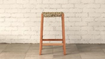 Wooden, Eucalyptus Grandis stool with square section tapered legs and an ilala palm woven seat.